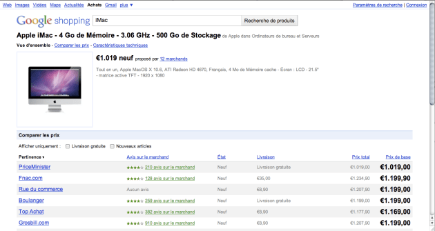 Google shopping : bèta in France - price comparison