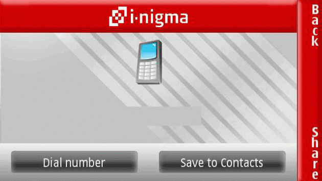 QR code: call number, add to contacts, share 