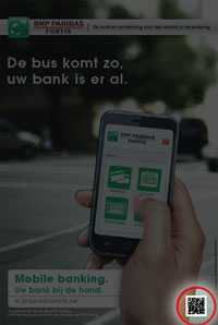 bnp paribas fortis qr code in advert for mobile banking